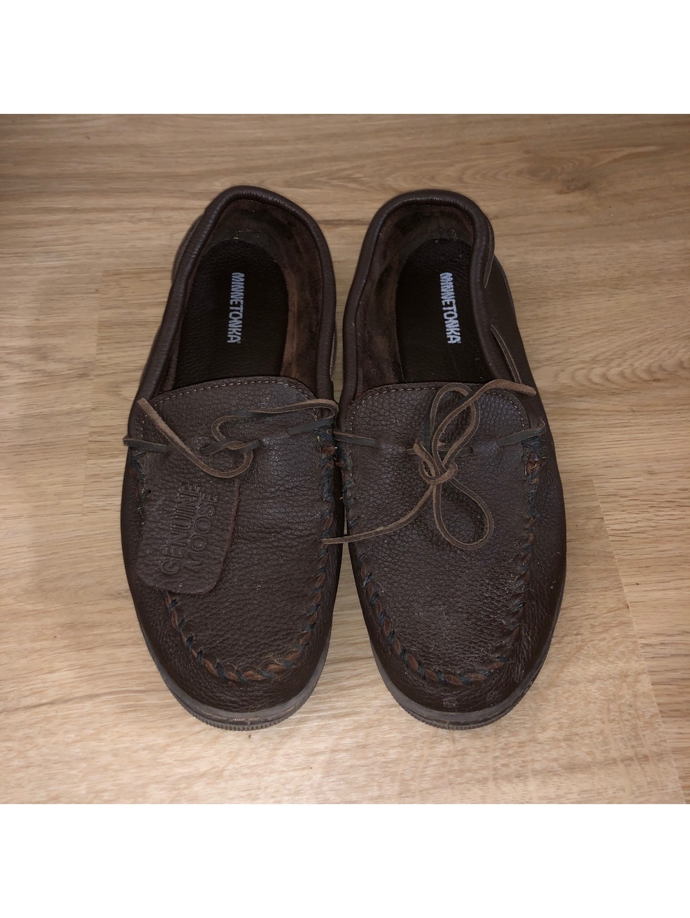 MINNETONKA MOOSEHIDE BROWN LEATHER LOAFER MOCCASINS CLASSIC DRIVING MENS SIZE 13